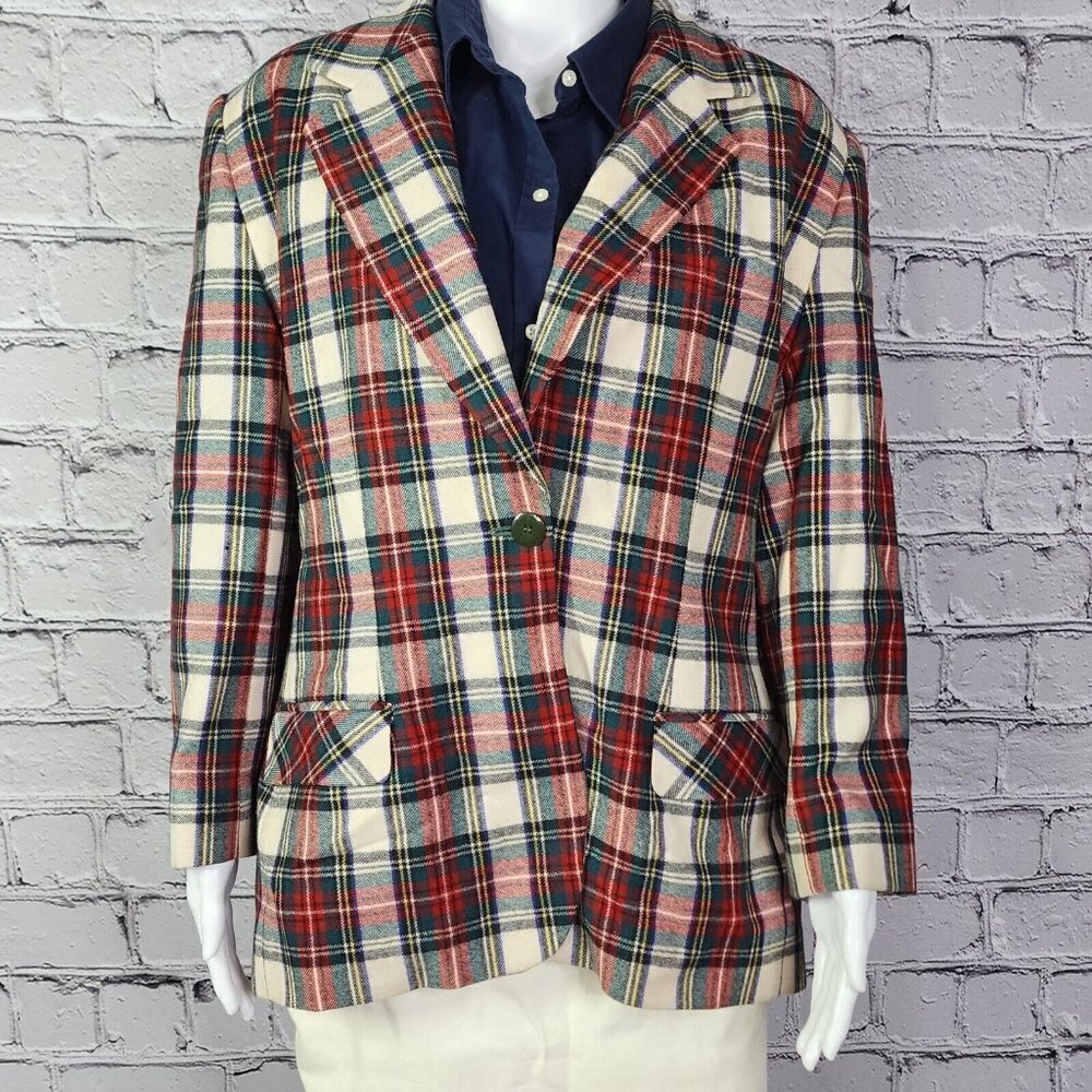 Giorgio Sant Angelo Wool Jacket Multi-Color Christmas Plaid Women's 14P - Picture 2 of 11